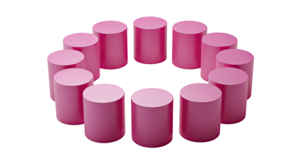 Pink cylinders arranged in a circle formation