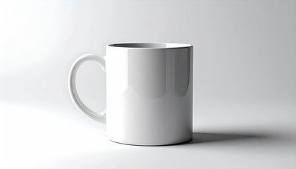 Obraz premium White ceramic coffee mug on pure white background, soft studio lightingWhite ceramic coffee mug on pure white background, soft studio lighting