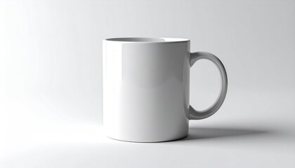 Obraz premium White ceramic coffee mug on pure white background, soft studio lightingWhite ceramic coffee mug on pure white background, soft studio lighting