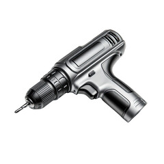 Metallic electric drill with pistol-grip handle isolated on black