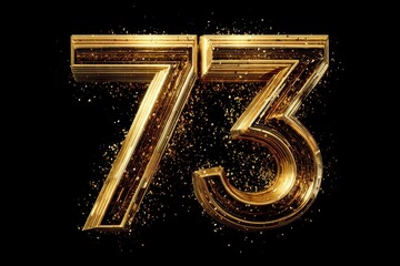 Golden Number Seventy-Three with Sparkling Effects on Black Background
