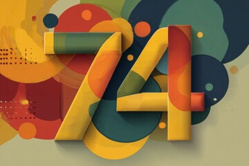 Colorful Abstract Composition Featuring Number 74 on Creative Background