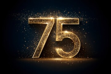 Glimmering Golden 75 Number on Dark Background for Celebration Design