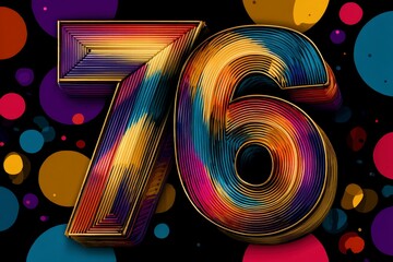 Vibrant 76 Number Illustration with Colorful Patterns and Shapes