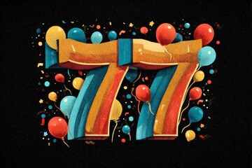 Colorful Celebration Design Featuring Bold Number 77 and Balloons