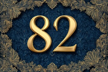 Elegant Golden Number 82 with Ornate Floral Background Design