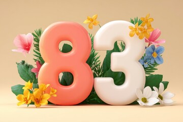Vibrant Floral Arrangement with Number 83 in Soft Pastel Colors