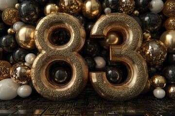 Elegant Metallic Numbers Surrounded by Stylish Decorative Orbs