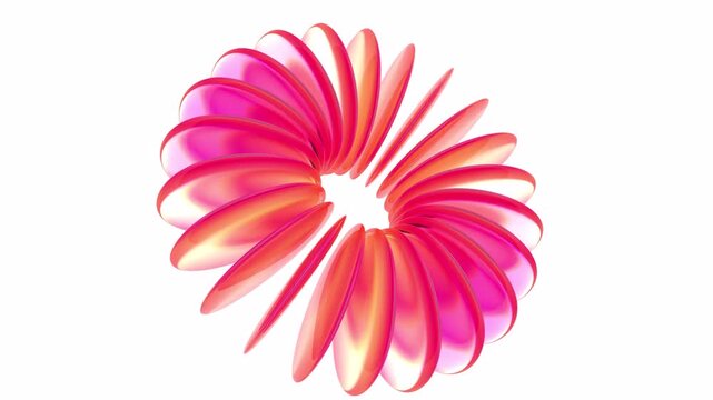 Neon glass discs circular motion effect on black and white background 3d animation. Luminous transparent lenses, rotating ring crystal gradient plates. Data array technology alpha channel prores video