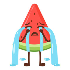 Crying Watermelon Slice Cartoon Character Flat Illustration