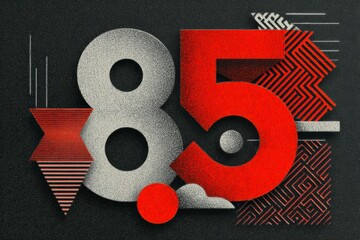 Bold Abstract Design with Red and Gray Shapes on Dark Background