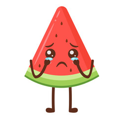 Crying Watermelon Slice Cartoon Character Flat Illustration