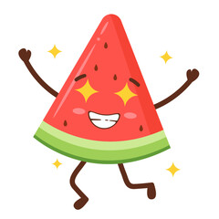 Cute Watermelon Character Dancing with Joy Flat Illustration