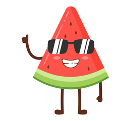 Cartoon Watermelon Character with Sunglasses Giving Thumbs Up Flat Illustration