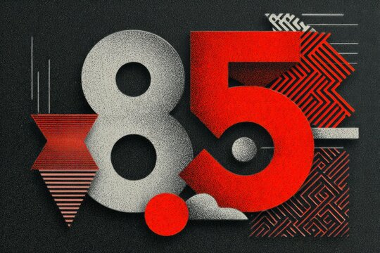 Bold Abstract Design with Red and Gray Shapes on Dark Background