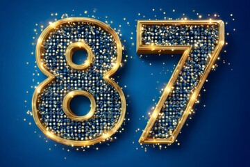 Glimmering Gold and Blue Decorative Number 87 Against Dark Background