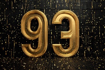 Golden Glittering Number Ninety-Three Set Against Black Background