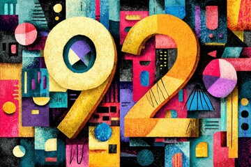 Vibrant Colorful Abstract Illustration Featuring Number 92 Design
