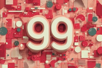 Abstract Composition Featuring Number Ninety-Nine in Bright Colors