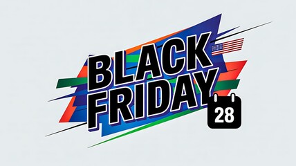 Black friday sale banner illustration with modern colorful geometric shapes and calendar icon  
