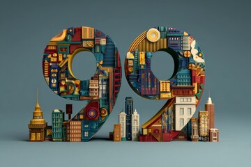 Vibrant Sculpture of Number Ninety-Nine in Artistic Urban Design