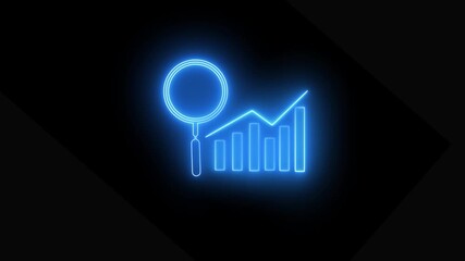 Neon Blue Magnifying Glass and Bar Chart with Line Graph on Dark animation Background data analysis research, glass highlighting bar chart and line graph trends on black animated background for data. - Powered by Adobe
