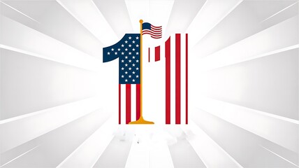 Number eleven with american flag pattern on bright background representing national celebration  
