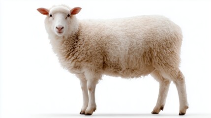 Obraz premium Healthy white sheep standing on a plain background during daylight
