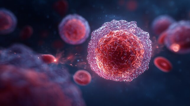 Microscopic view of leukemia cells, highlighting blood disorder and cancer concepts.