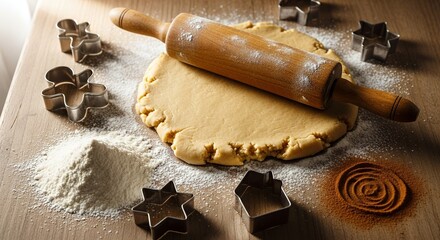 Get festive baking cookies this holiday season with cookie cutters, dough, flour, and cinnamon for delicious homemade treats, perfect for family fun and creating sweet memories