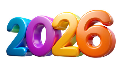 2026 Colorful 3D Numbers in Purple Blue Green Yellow and Orange for Festive Branding