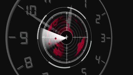 Digital Clock Face with Red Earth Globe and Targeting Reticle Overlay time world animation. Futuristic digital clock, red globe with targeting overlay, animated global time interface, targeting - Powered by Adobe