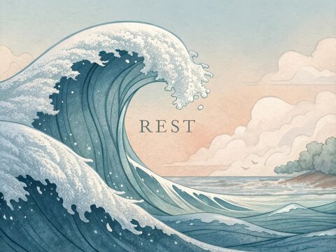 Serene Wave with "REST" Text Overlay