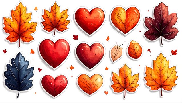 Autumn Love - Vibrant Fall Leaves and Hearts Collection.