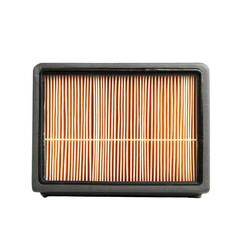 Rectangular air filter with orange pleats in a black frame