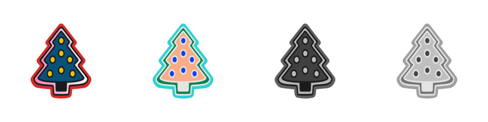 collection 4 vector decorated Christmas tree