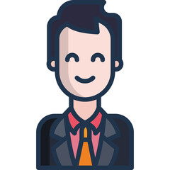 Illustration Of A Smiling Businessman In A Dark Suit With A Red Shirt And Orange Tie Wearing A Dark Blue Necktie And A Blue Grey Suit With A Transparent Background