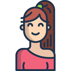 Illustration of a Smiling Young Woman with Red Hair Tied in a High Ponytail Wearing a Pink Off-the-Shoulder Top on a Transparent Background