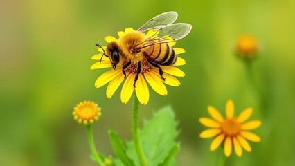 Honey Bee on Yellow Flower  
