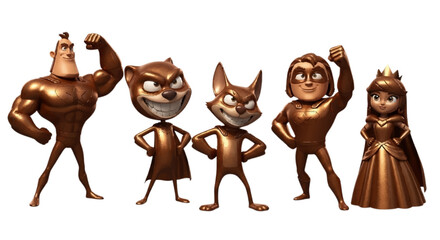 Golden Superhero Team, 3D Animated Cartoon Characters, Heroic Poses, Fantasy Adventure Group, Perfect for Games, Ads, and Kids&rsquo; Media