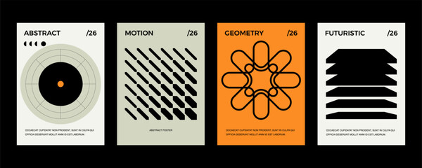 Posters with silhouette minimalistic basic figures, extraordinary graphic assets of geometrical shapes. Modern minimal print.
