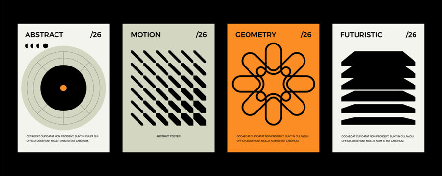 Posters with silhouette minimalistic basic figures, extraordinary graphic assets of geometrical shapes. Modern minimal print.
