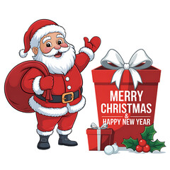 Festive Santa Claus with gifts spreading Christmas cheer and joyful New Year wishes for all