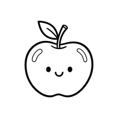 Adorable kawaii apple outline with a happy face and leaf
