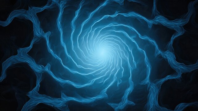 Hypnotic Blue Vortex Swirling Inwards With Glowing Center. Abstract Energy Motion Pattern. Perfect For Sci-Fi, Meditation, Backgrounds, Mind Visuals