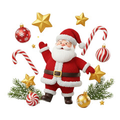 Santa claus with festive ornaments on transparent background