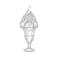 Elegant vintage ice cream sundae in a tall glass with fruit and cherry topping