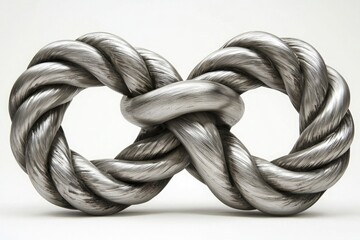 Detailed silver infinity knot symbolizing endless possibilities and continuous growth on white background