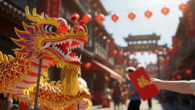 Celebrating Chinese New Year - Dragon Dance and Red Envelopes.