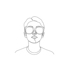Minimalist line art portrait of a person wearing sunglasses and a t shirt